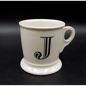 Anthropologie Monogram Letter J White Shaving Style Coffee Mug Cup Black Initial